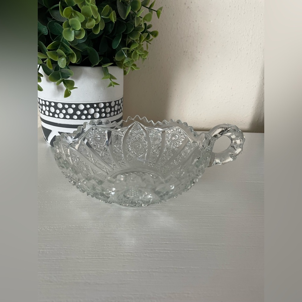 Vintage American Brilliant Period ABP Cut Glass Imperial Nucut Nappy Handle